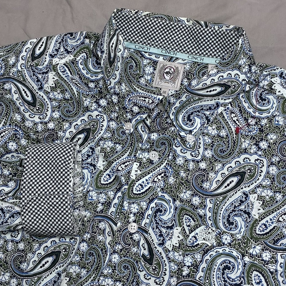 Cinch Paisley Shirt Mens Medium Long Sleeve Button Up Flip Cuff Rodeo Western